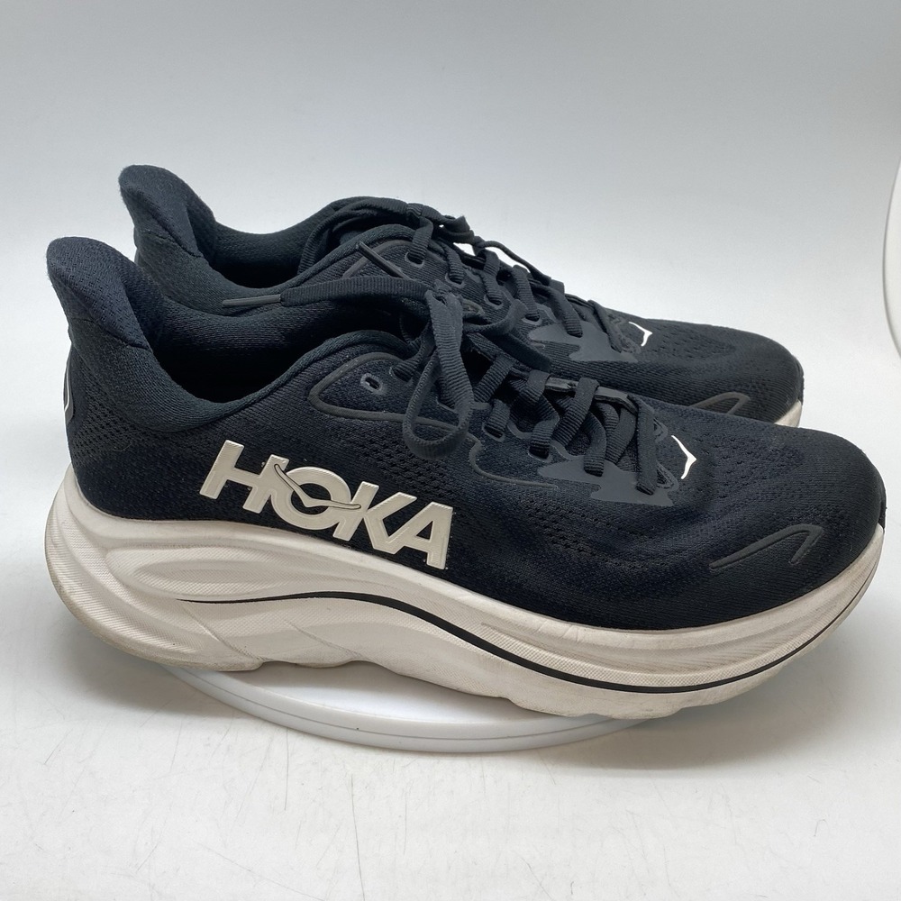 Hoka One One Sneakers Womens 9.5 B Clifton 10 1162031 BWHT Black Running Shoes